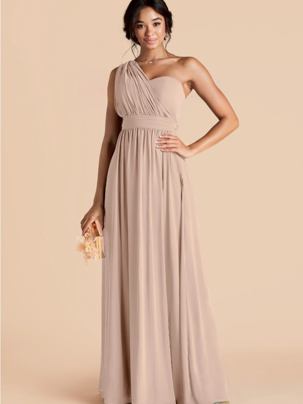 Birdie Grey Grace Chiffon Dress - One-Shoulder - Taupe